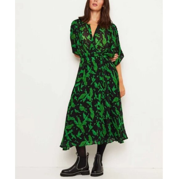 Essentiel Antwerp Women's Green 3/4 Sleeve Oversized Evray Wrap Dress Size M - Picture 1 of 6